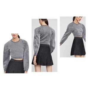BCBG MaxAzria Metallic Balloon Sleeve Crop Top S